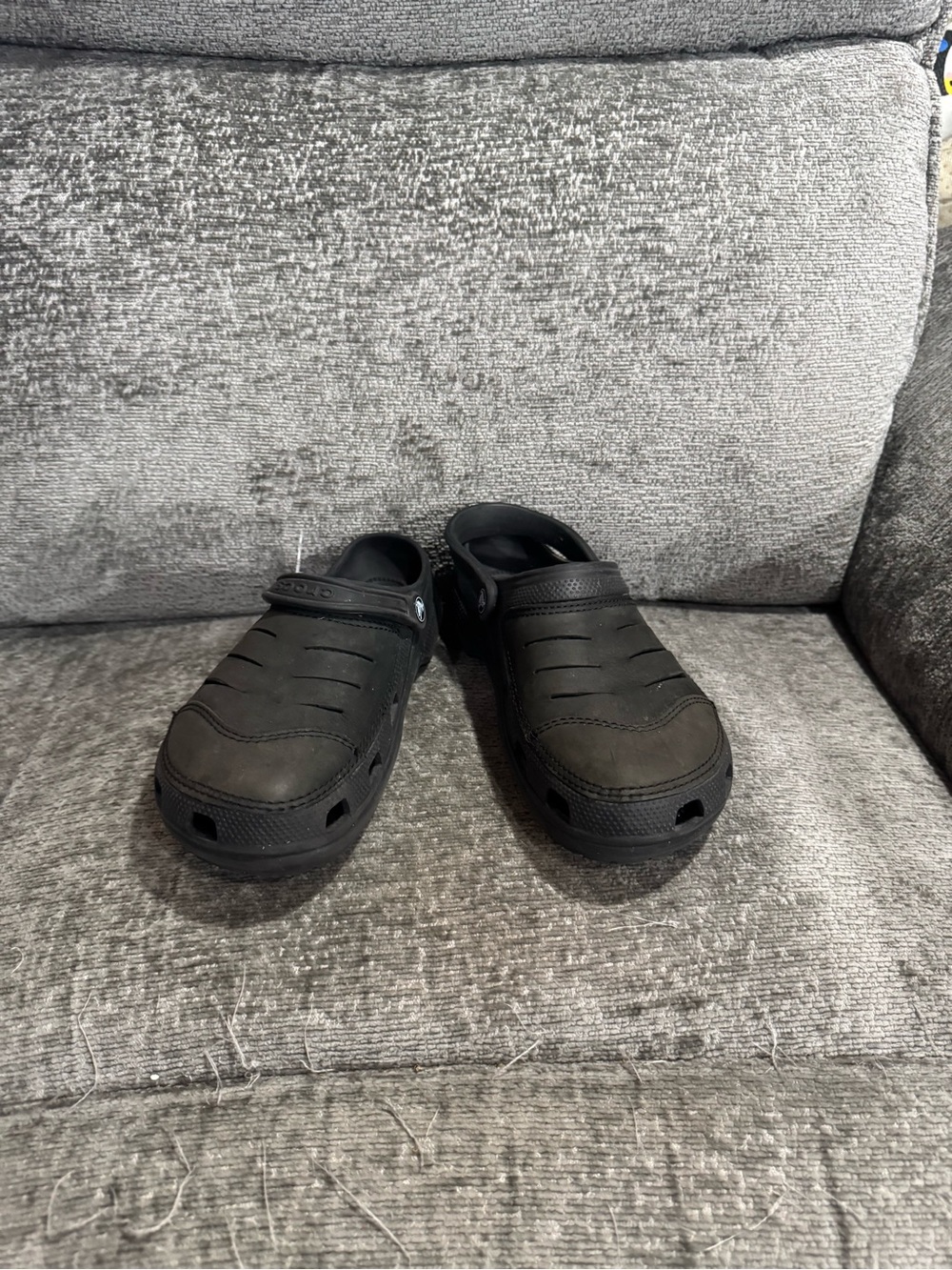 Mens CROCS Faux Leather Black Slip-On Clog Sandals Size 8